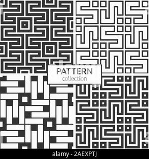 Set of four Korean or Chinese seamless patterns. Repeatimg geometric symmetric ornaments. Modern stylish textures. Trellis. Symmetric lines lattices. Stock Vector