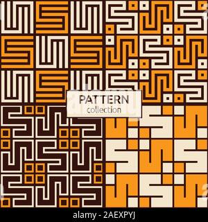 Set of four Korean or Chinese seamless patterns. Repeatimg geometric symmetric ornaments. Modern stylish textures. Trellis. Symmetric lines lattices. Stock Vector