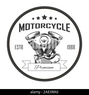 Motorcycle premium repair services round logo with pistons and stars Stock Vector