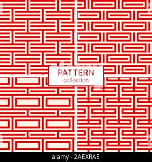 Set of four seamless chinese, korean patterns. Geometric ornaments, grid. Modern stylish textures. Color trellis. Vector backgrounds. Stock Vector