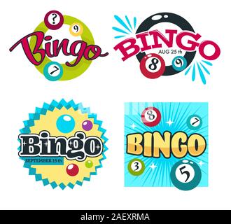 Bingo game logo set with numbered colourful balls and text Stock Vector