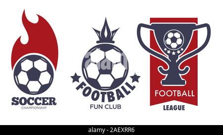Soccer logo set with sport ball and football league trophy Stock Vector