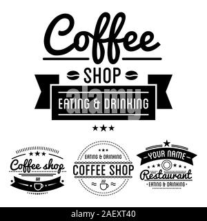 Coffee shop logos with steamy cup linear icon and text Stock Vector