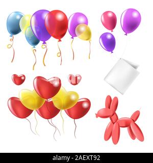Colorful air balloons in heart and dog shapes with card Stock Vector