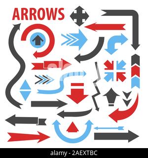 Arrows various direction pointing icons collection in different shapes Stock Vector
