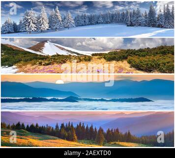 Set of the 4 seasons landscape for banners Stock Photo