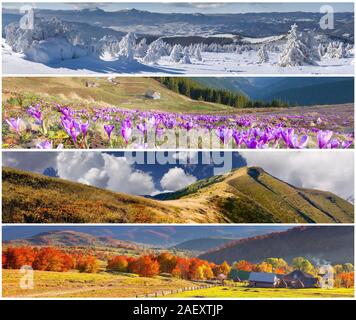 Set of the 4 seasons landscape for banners Stock Photo