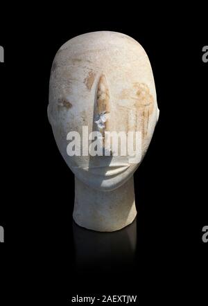 Head of a Cycladic statue with remnants of painted eyes and right cheek, Parian Marble, Amorgos, Early Cycladic II period (2800-3200BC). National Arch Stock Photo