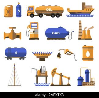 Natural gas and oil industry icons with petroleum transportation Stock Vector