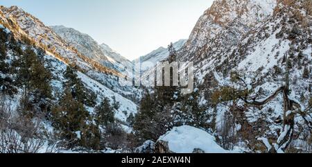 panorama of mountains in winter in sunny weather Stock Photo