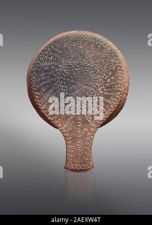 Cycladic terracotta 'frying pan' with incied linear decoration from Chalandriani, Syros. Early Cycladic period II 2800-2300 BC), National Archaeologic Stock Photo