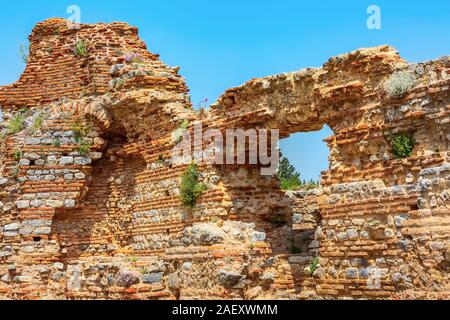 Ephesus, Efes, Turkey old ruins and spring flowers close-up details view Stock Photo