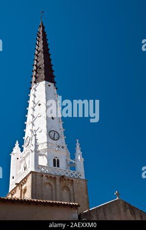 Steeple of Saint Etienne church in Ars-en-Re, one of the most beautiful villages of France, isle of Re, Charente-Maritime (17), Nouvelle Aquitaine reg Stock Photo