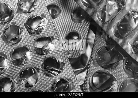 Collection of used tablet and pill cover Stock Photo