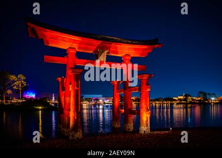 Orlando, Florida. December 06, 2019. Beautiful view of japanese arch at Epcot (20) Stock Photo