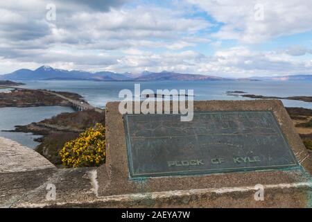 Plock of Kyle looking down at Skye Bridge over Loch Alsh connecting mainland Highland Scotland with the Isle of Skye, Scotland, UK in March Stock Photo