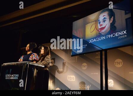 Actresses Danai Gurira (L) and America Ferrera announce nominations onstage for the 26th annual SAG Awards at the Pacific Design Center in West Hollywood, California on Wednesday, December 11, 2019. Winners will be announced during a nationally live simulcast on TNT and TBS on Sunday, January 19, 2020. Photo by Jim Ruymen/UPI Stock Photo