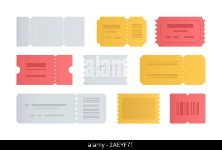 Colorful tickets collection - set of vector flat design style elements Stock Vector