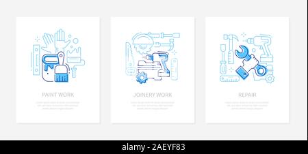 Repair service - line design style banners set Stock Vector