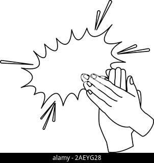 Hands clapping with burst effect icon, flat design Stock Vector