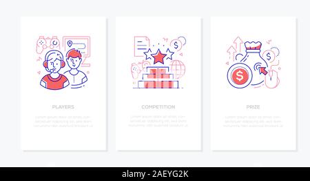 Cyber sport and gaming - line design style banners Stock Vector