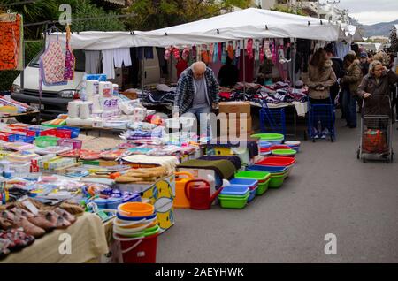 General view of the weekly Thursday Glyfada Market in Athens Greece Stock Photo