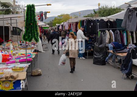 General view of the weekly Thursday Glyfada Market in Athens Greece Stock Photo