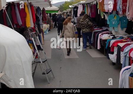 General view of the weekly Thursday Glyfada Market in Athens Greece Stock Photo