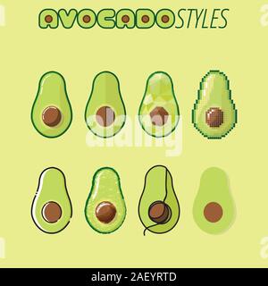 Avocado design style collection Stock Vector