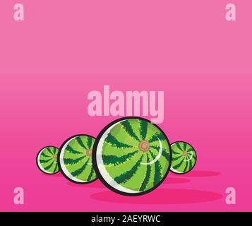 Cartoon WaterMelons on purple color gradient Stock Vector