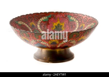 Vintage mid century brass enameled middle eastern vase Stock Photo