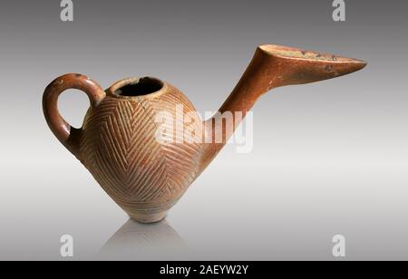 Bronze Age Anatolian terra cotta side spouted pitcher with bill shaped end - 19th to 17th century BC - Kültepe Kanesh - Museum of Anatolian Civilisati Stock Photo