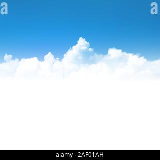 Background with realistic clouds over blue sky. Vector illustration. Stock Vector