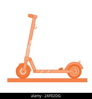 Modern electric scooter drawn in a flat style painted in gradations of orange Stock Vector