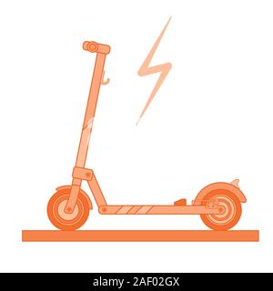 Modern electric scooter on a white background drawn in a flat style with a lighting sign painted in orange gradations Stock Vector