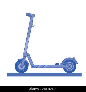 Modern electric kick scooter drawn in a flat style painted in gradations of blue Stock Vector