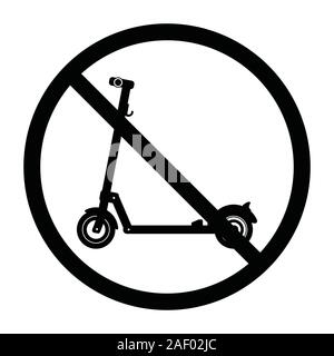 Silhouette of a modern electric scooter isolated on a white background placed in a prohibition sign Stock Vector