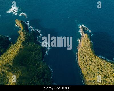 Beautiful Lava Coast of Maui, Hawaii aerial top down shot Stock Photo