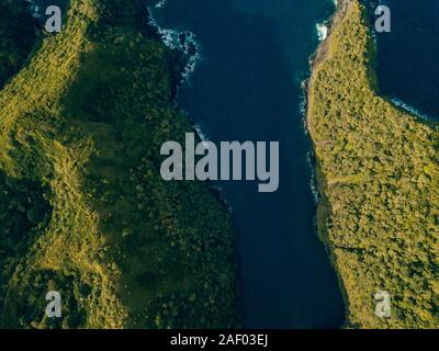 Beautiful Lava Coast of Maui, Hawaii aerial top down shot Stock Photo