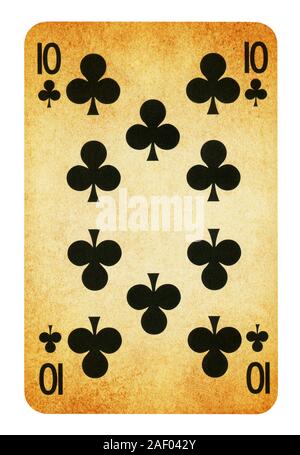 Ten of Clubs Vintage playing card - isolated on white (clipping path included) Stock Photo