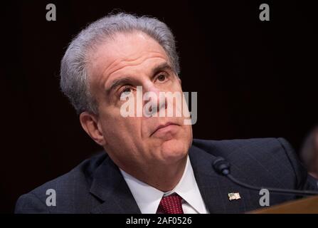 Washington, United States. 11th Dec, 2019. Michael Horowitz, inspector general for the Justice Department, testifies before the Senate Judiciary Committee on Wednesday, December 11, 2019 in Washington, DC. Horowitz is testifying on the FBI's investigation into possible Russian interference in the 2016 presidential election and the Trump campaign. Photo by Kevin Dietsch/UPI Credit: UPI/Alamy Live News Stock Photo