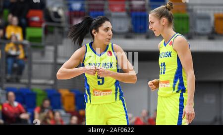 From left CRISTINA OUVINA, KATERINA ELHOTOVA of USK Praha in action during the Women's Basketball European League 7th round group A game: USK Praha vs Castors Braine (Belgium) in Prague, Czech Republic, December 11, 2019. (CTK Photo/Michal Kamaryt) Stock Photo