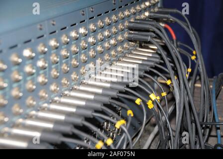 Mixing Sockets. Connections of a sound equipment proffesional xlr audio patch panel. Stock Photo