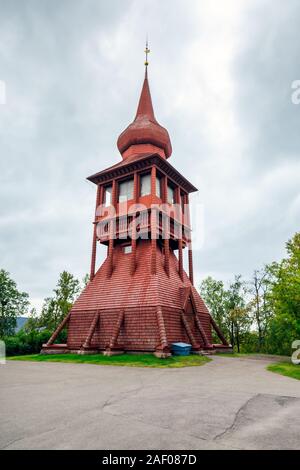 The church of Kiruna, Sweden. Built in Gothic Revival style at the beginning of the XIX century, it is one of the largest wooden building. Stock Photo