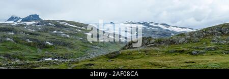 Panorama image of mountains and glacier in Sognefjell, Jotunheimen National Park, Norway Stock Photo