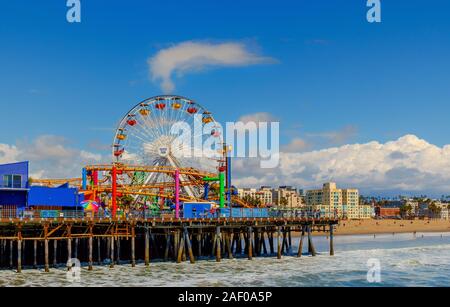 Los Angeles, USA, March 2019, big wheel in Pacific Park on Santa Monica Pier Stock Photo