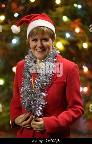 SNP leader Nicola Sturgeon visits Gorbals Parish Church in the Gorbals area of Glasgow on the final day of campaigning for the General Election. Stock Photo