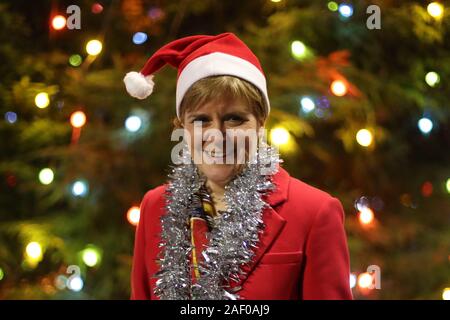 SNP leader Nicola Sturgeon visits Gorbals Parish Church in the Gorbals area of Glasgow on the final day of campaigning for the General Election. Stock Photo