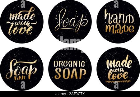Stickers with hand drawn typography lettering inscriptions. Stock Vector