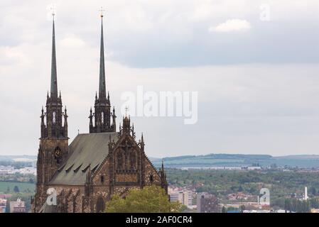 The Cathedral of Brno. View from the hill to the city center. City panorama. Stock Photo